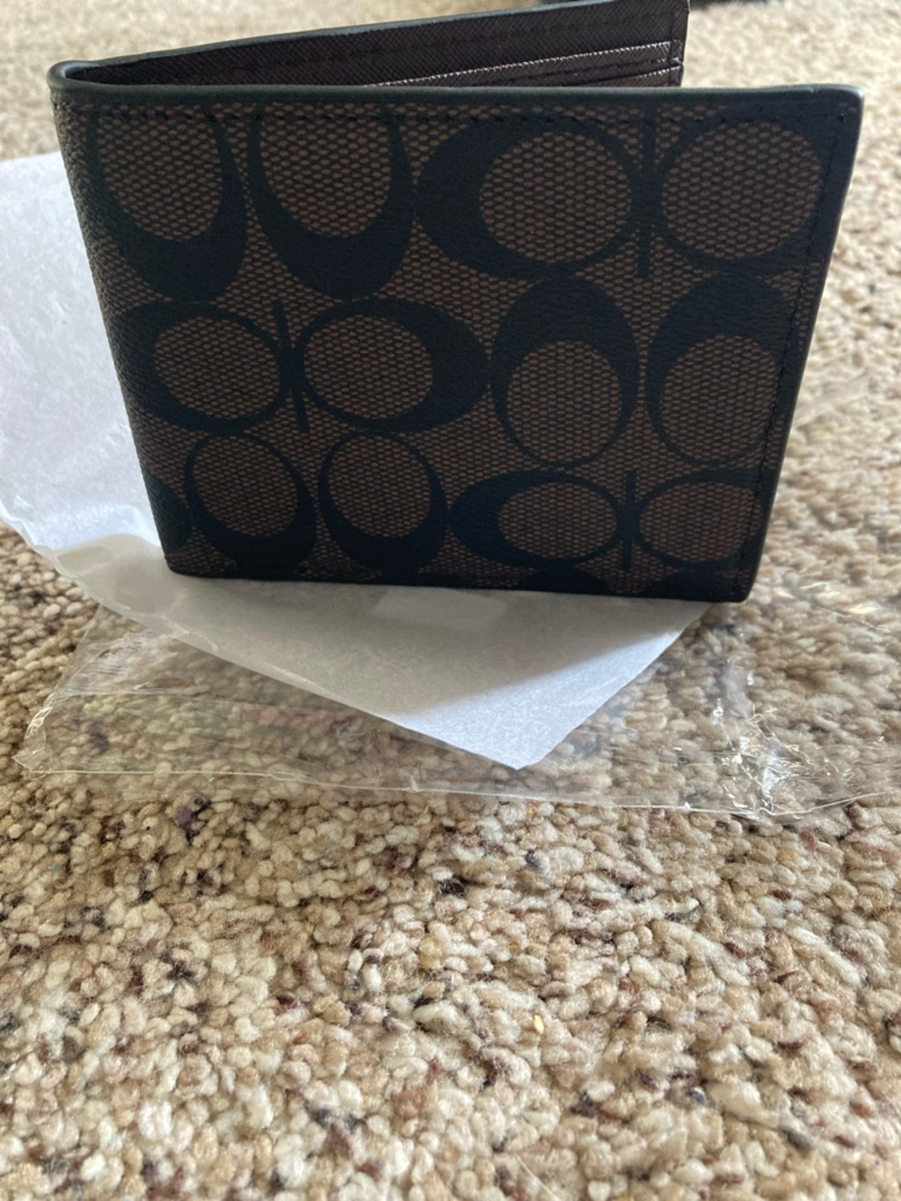Men’s Bi-Fold Wallet in Brown and Black Signature Canvas